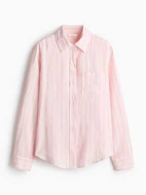BNWT H&M Linen Blend Shirt - Light Pink Stripe, Size M